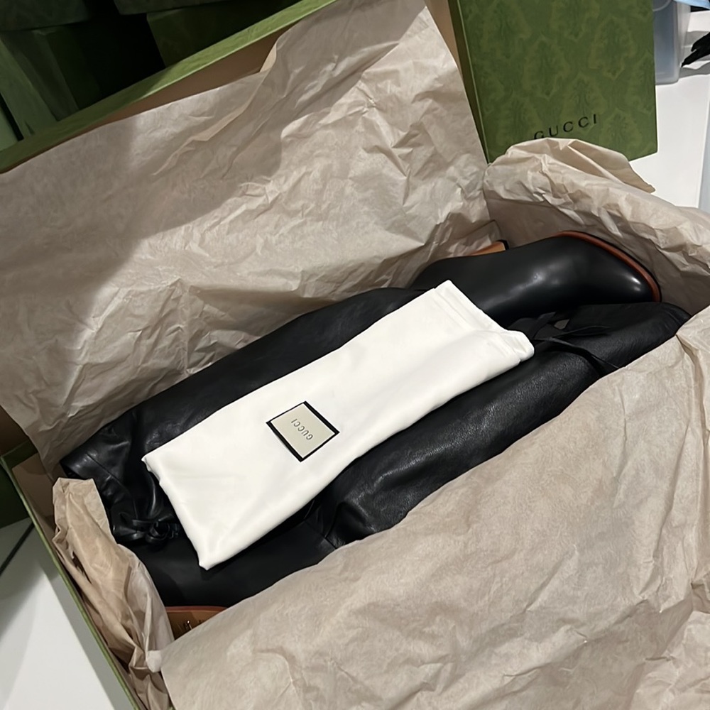 GUCCI 💚❤️ Knee High LISA Leather Boots 37.5 7.5 7 - Picture 10 of 14